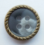 13mm Brown Metal Edge Mid Grey Aran 4 Hole Metal Button