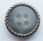 13mm Matt Silver Metal Edge Grey Aran 4 Hole Metal Button