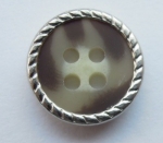 13mm Silver Metal Edge Brown Aran 4 Hole Metal Button
