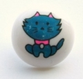Novelty Button Round Blue Cat 15mm