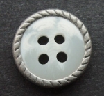 13mm Matt Silver Metal Edge White Aran 4 Hole Metal Button