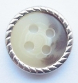 12mm Silver Metal Edge Brown Aran 4 Hole Metal Button