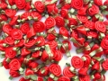 100 Satin Ribbon Roses 12mm Red